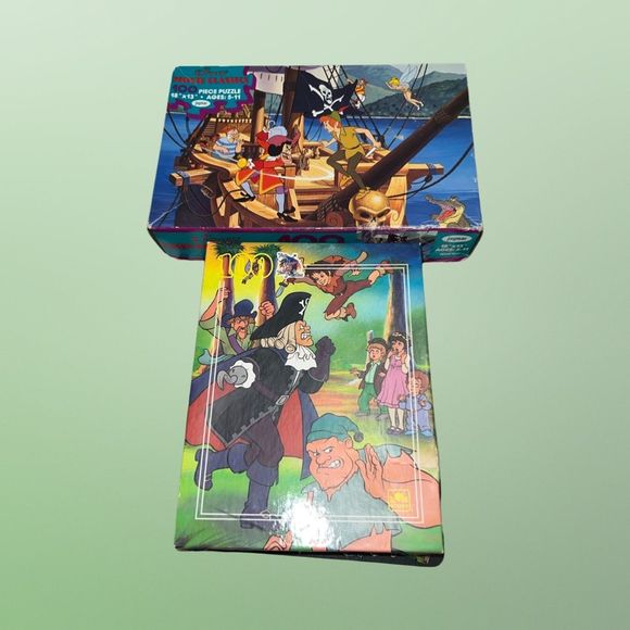 2 Vintage Peter Pan Captain Hook 100 PC Puzzles Golden & Disney - Picture 1 of 5
